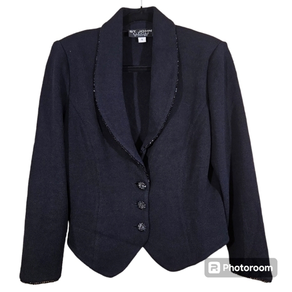 St John Evening Knit Jacket Blazer Size 6 with Rhinestone Jewel Buttons - Picture 1 of 11
